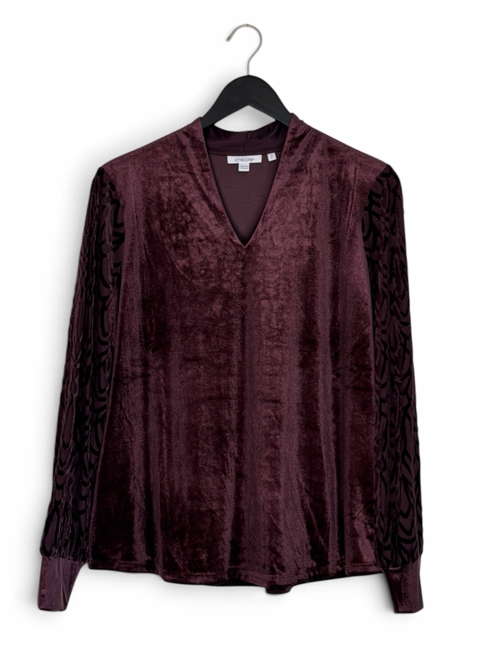 Chico's Art Deco Velvet Burnout Top Purple Size 2 L